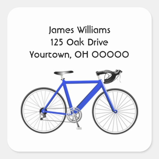 Blauwe fiets op wit vierkante sticker (Voorkant)