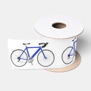 Blauwe fiets op wit zijband lint