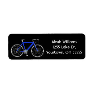 blauwe fiets op zwart label