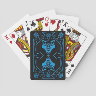 Blauwe fiets voor wolven pokerkaarten