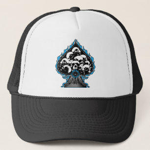 Blauwe Flaming Spade met schedels Trucker Pet