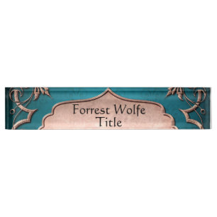 Blauwe fleur de lis koper Victoriaans Naambordje