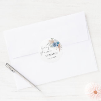 Blauwe Flora Spaans Baby shower Boy Classic Ronde Sticker