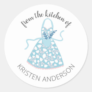 Blauwe Floral Apron uit de keuken Ronde Sticker