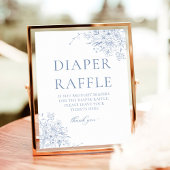 Blauwe Floral Baby shower Diaper Raffle Poster