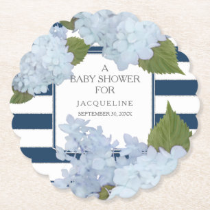 Blauwe Floral Baby shower marine in White Stripes Kartonnen Onderzetters