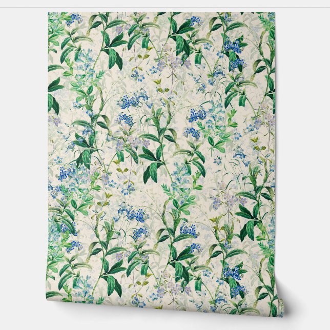  Blauwe Floral Behang (Afrollen)