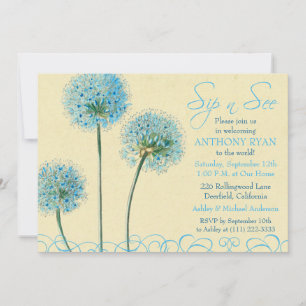 Blauwe Floral Birth Baby shower Sip en See Kaart