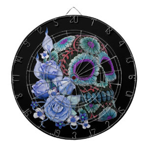 Blauwe Floral Black Sugar Skull Day of the Dead Dartbord