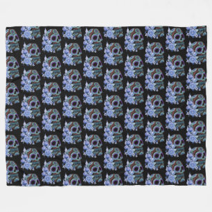 Blauwe Floral Black Sugar Skull Day of the Dead Fleece Deken
