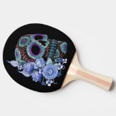 Blauwe Floral Black Sugar Skull Day of the Dead Tafeltennisbatje (Zijkant)