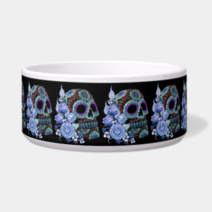 Blauwe Floral Black Sugar Skull Day of the Dead Voerbakje