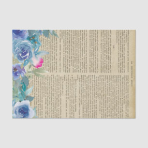 Blauwe Floral Book Page Ontkoppeling Tissuepapier