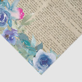 Blauwe Floral Book Page Ontkoppeling Tissuepapier (Detail)