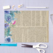 Blauwe Floral Book Page Ontkoppeling Tissuepapier (Craft)
