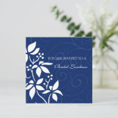 Blauwe Floral Bridal Luncheon Kaart (Staand voorkant)