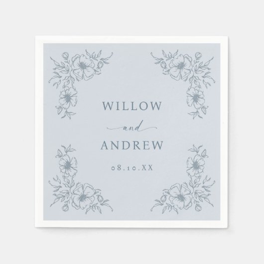  blauwe Floral bruiloft Servet (Voorkant)