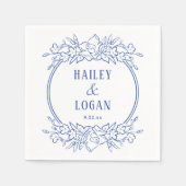 blauwe Floral bruiloft Servet (Voorkant)