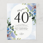 Blauwe Floral budget 40e uitnodiging van de verjaa Flyer (Voorkant)