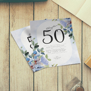 Blauwe Floral Budget 50th Birthday Uitnodiging Flyer
