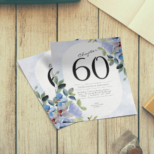 Blauwe Floral Budget 60e uitnodiging op de verjaar Flyer