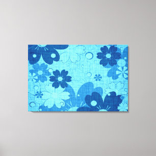 Blauwe Floral Canvas Afdruk