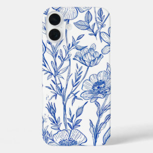 Blauwe Floral iPhone 16 Plus Hoesje