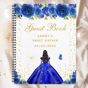 Blauwe Floral Dark Skin Princess Sweet Sixteen Notitieboek