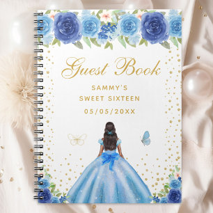 Blauwe Floral Dark Skin Princess Sweet Sixteen Notitieboek