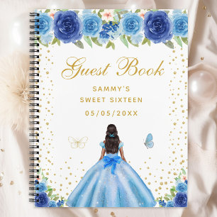 Blauwe Floral Dark Skin Princess Sweet Sixteen Notitieboek