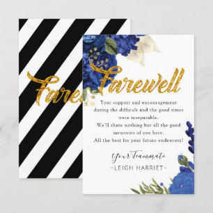 Blauwe Floral Elegant die Cowerker afscheidskaart Bedankkaart