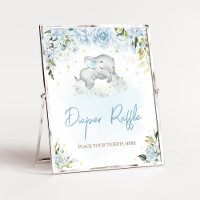 Blauwe Floral Elephant Baby shower Diaper Raffle