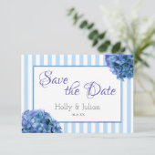 Blauwe Floral en Stripe sparen de DatumKaart Save The Date (Staand voorkant)