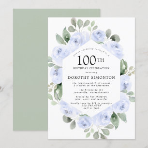Blauwe Floral Eucalyptus 100e verjaardag Kaart