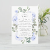 Blauwe Floral Eucalyptus Botanisch Baby shower Kaart (Staand voorkant)