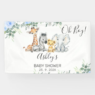 Blauwe Floral Eucalyptus Safari Baby shower Spandoek