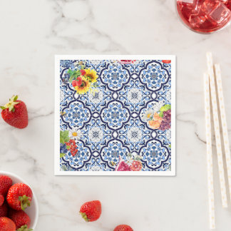 Blauwe Floral Fruity Berries Siciliaanse Tegels Servet