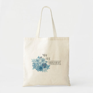 Blauwe Floral geïllustreerd "Je bent mooi" Tas