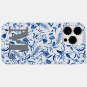 Blauwe Floral Girly Monogram Initiaal Case-Mate iPhone Case (Achterkant (horizontaal))