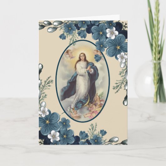 Blauwe Floral | Katholiek | Maagmoeder Mary Kaart (Voorkant)