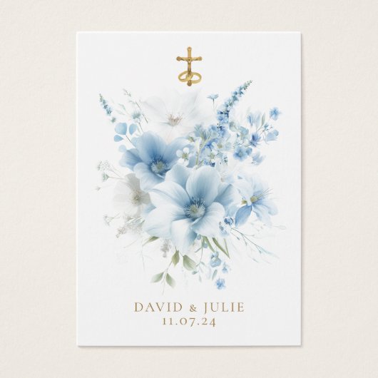 Blauwe Floral katholieke bruiloft Kaart (Voorkant)