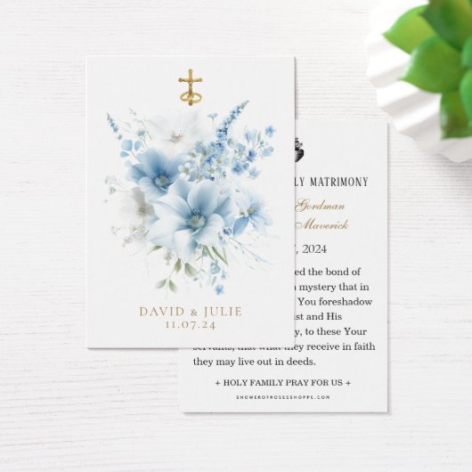 Blauwe Floral katholieke bruiloft Kaart (Bureau)