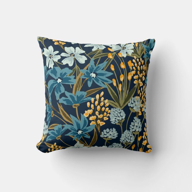 Blauwe Floral Kussen (Voorkant)