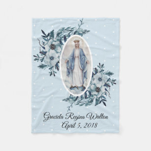 Blauwe Floral  Madonna   Maagd Mary   Witte Stippe Fleece Deken