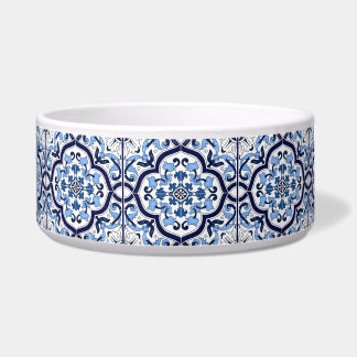 Blauwe Floral mediterrane Siciliaanse Tegel Pet Bo Voerbakje