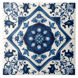 Blauwe Floral Mediterranean Decorative Tegeltje