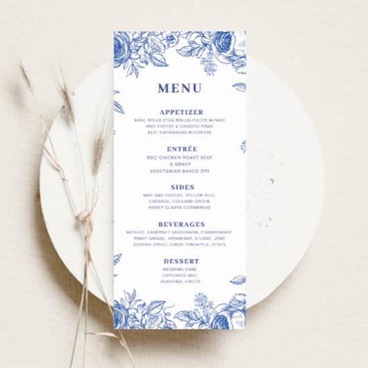 Blauwe Floral Menu