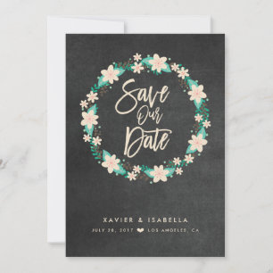 Blauwe Floral met de waarschuwing Datum Save The Date