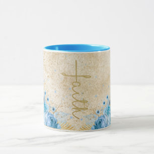 Blauwe Floral met Gold Faith Cross Mok
