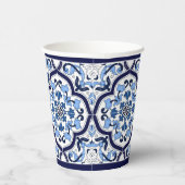 Blauwe Floral Middellandse Zee Siciliaanse Tegel Papieren Bekers (Rechts)